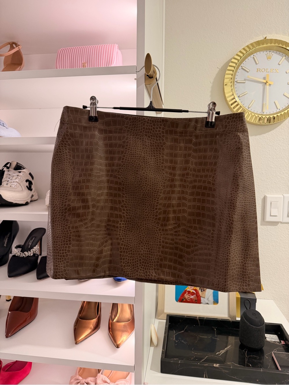 Max Studio Brown Faux Croc Mini Skirt